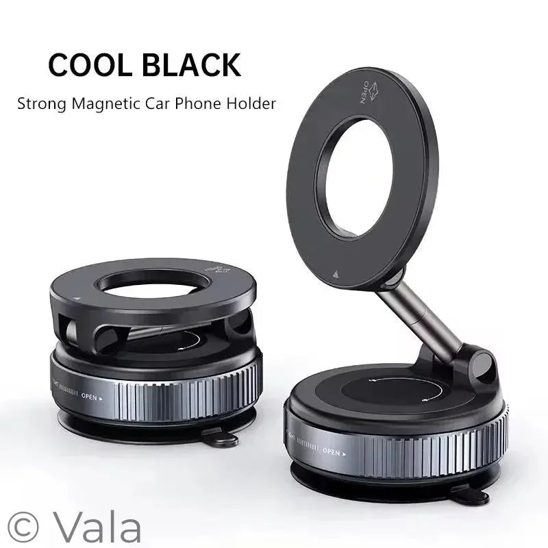 Strong magnetic car phone holder in cool black color on a white background