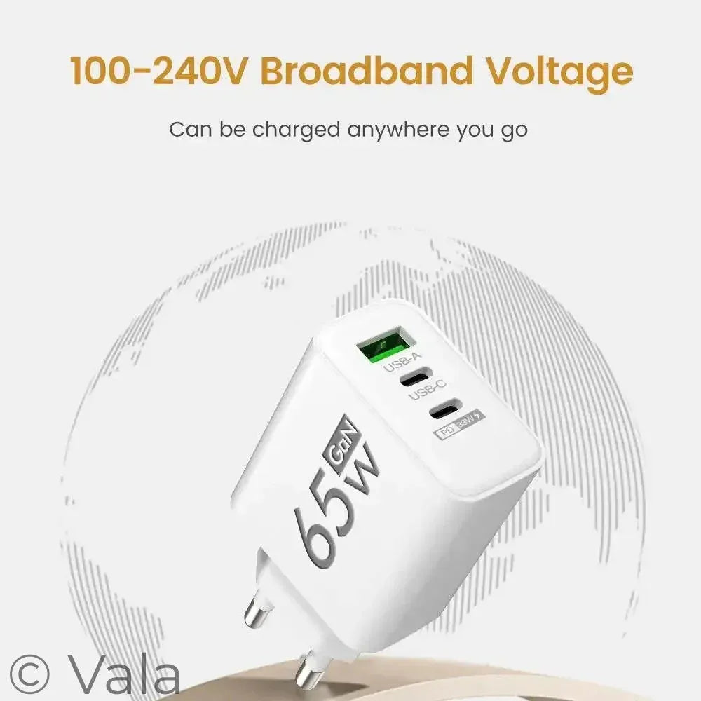Total 65W GaN USB Type C Charger Fast Charging Mobile Phone Charge Adapter For iPhone Samsung Xiaomi Huawei QC 3.0 Wall Charger