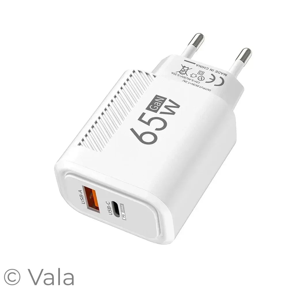 65W Dual Port GaN Charger – Fast Charge for iPhone & Samsung