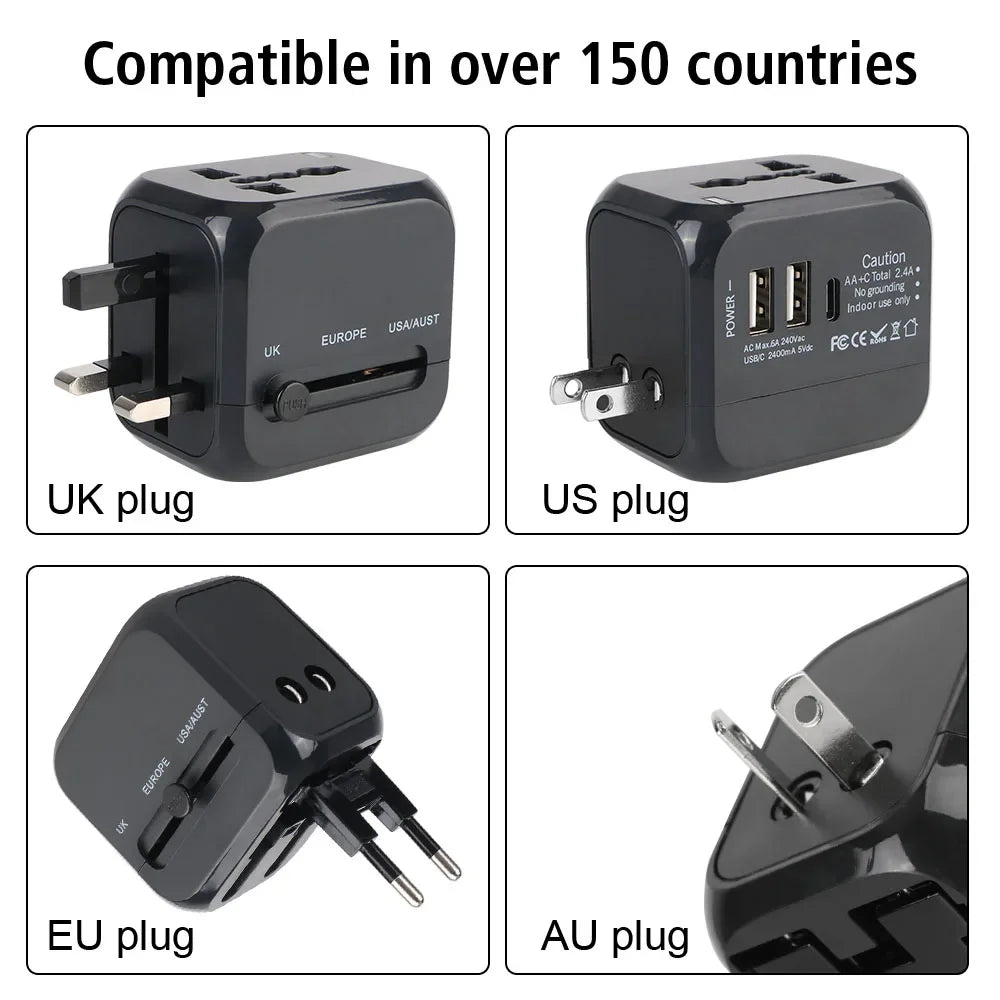 Universal Travel Adapter – US/EU/UK/AU with USB & USB-C