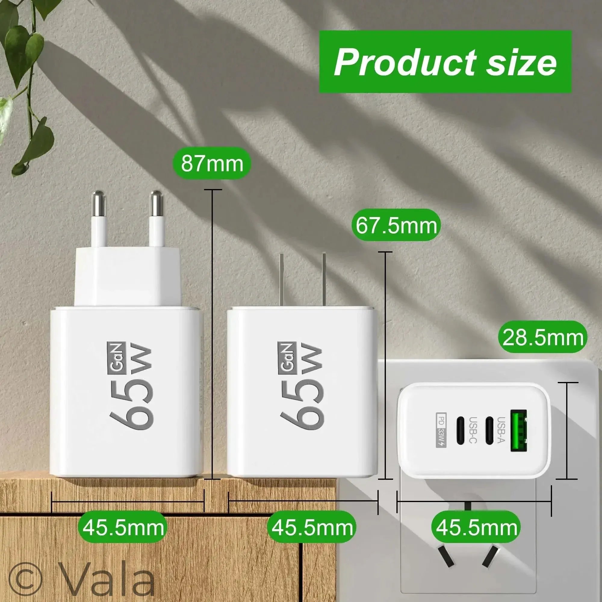 Total 65W GaN USB Type C Charger Fast Charging Mobile Phone Charge Adapter For iPhone Samsung Xiaomi Huawei QC 3.0 Wall Charger