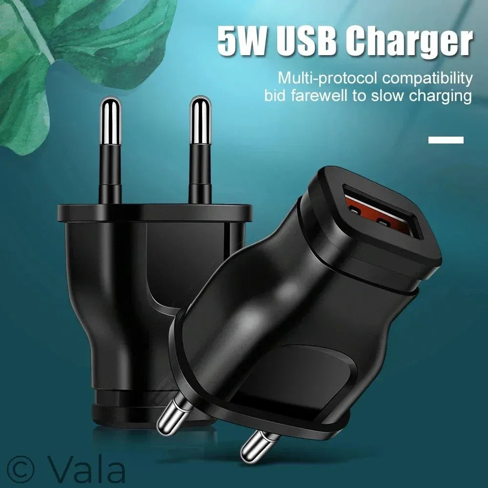 Black USB charger with multi-protocol compatibility on a teal background