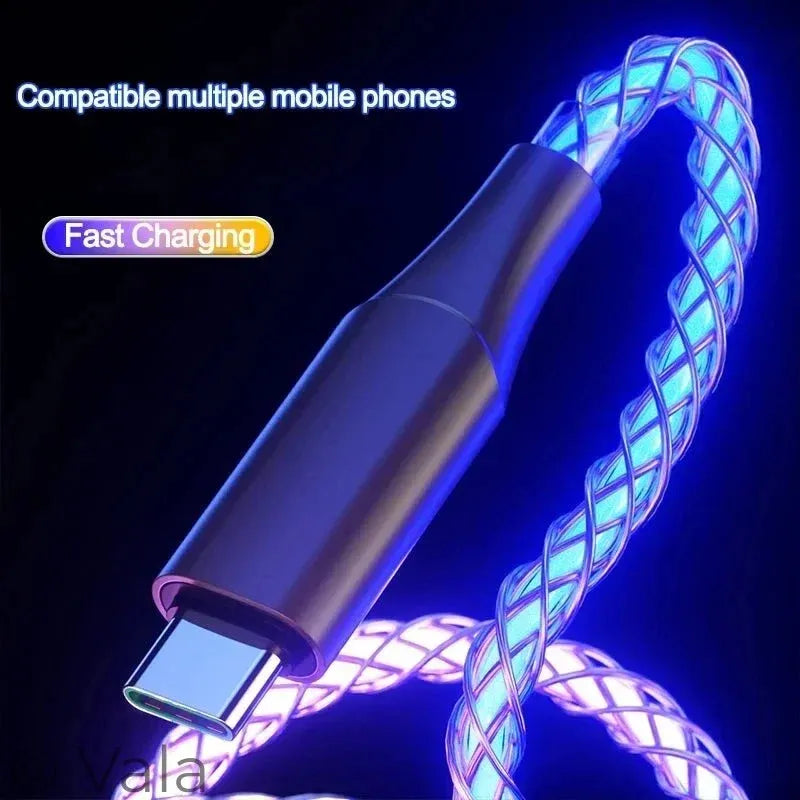 RGB Glowing Fast Charge Cable – 6A 66W USB-C, Breathing Light