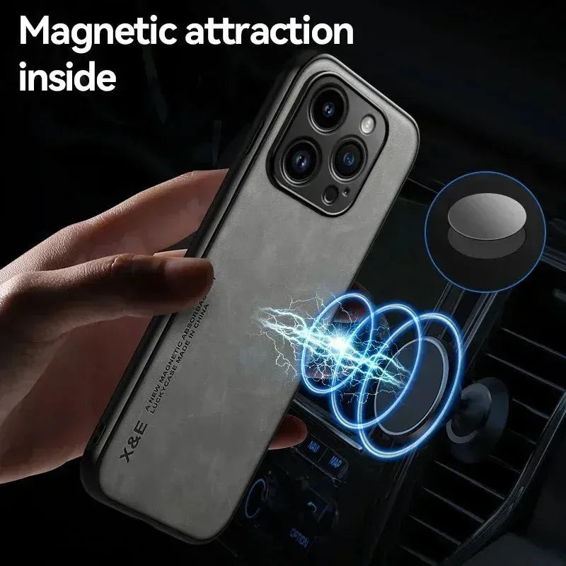 Premium Leather iPhone Case – Magnetic, Slim & Anti-Scratch, iPhone 6–17 Pro Max