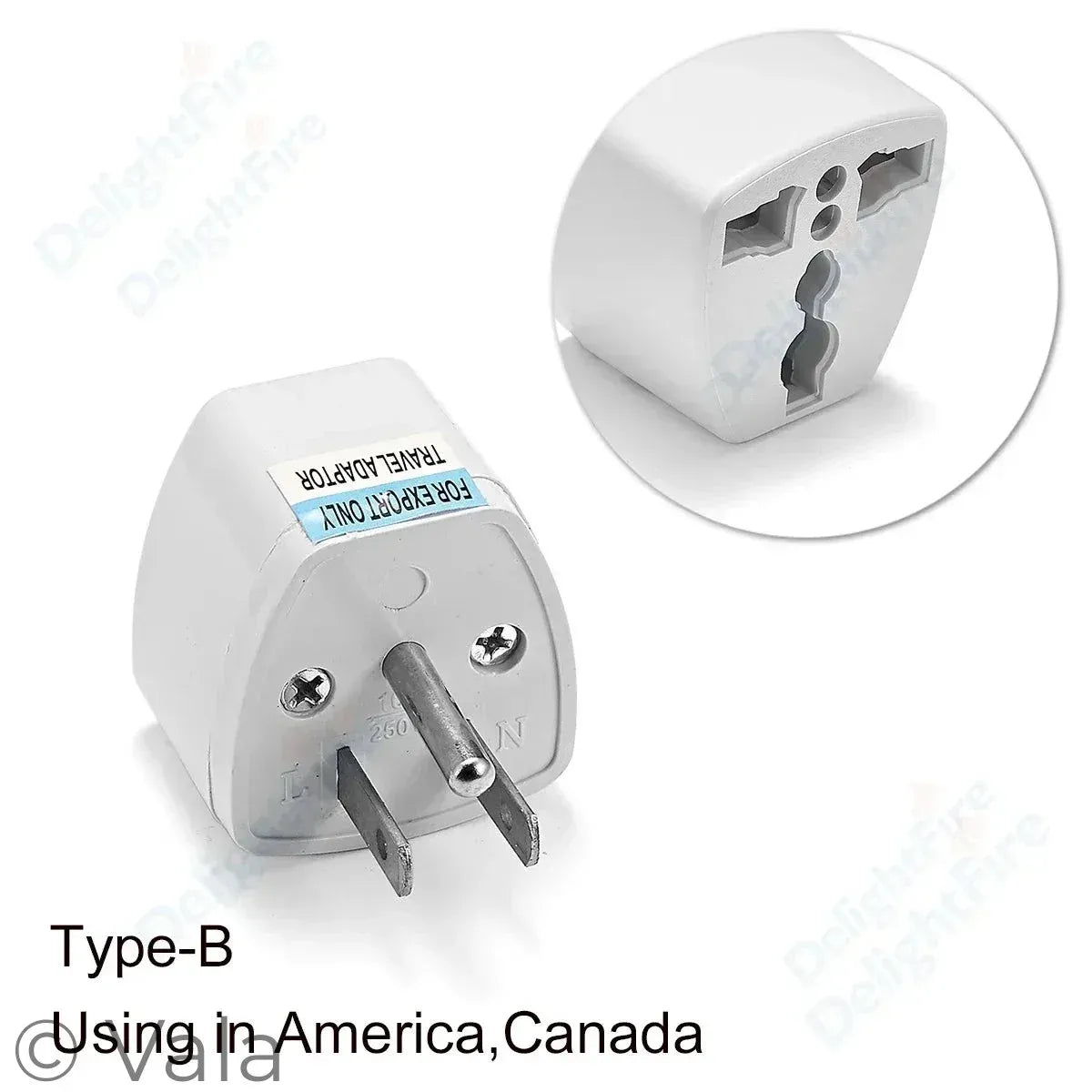 White travel adapter with Type-B plug design on a white background