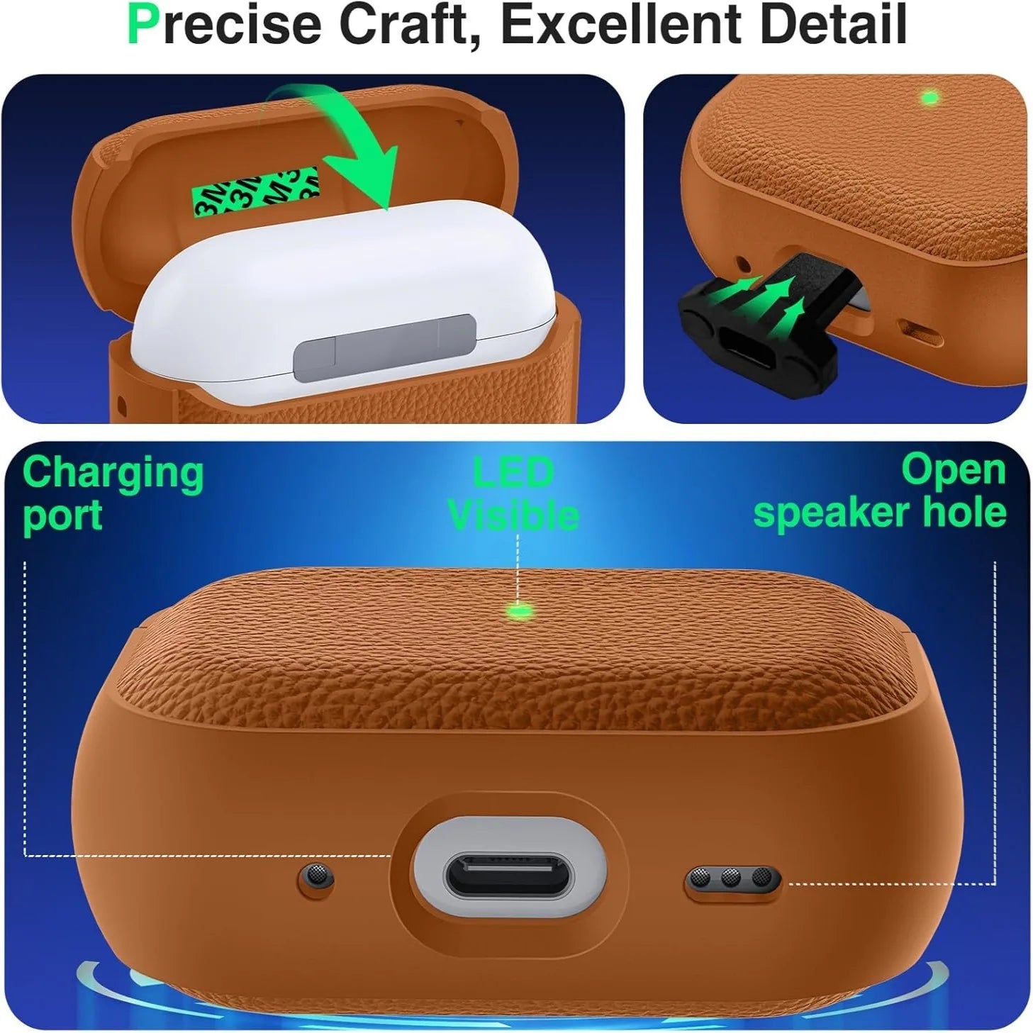 Premium Leather AirPods Case with Lanyard & Cleaning Pen