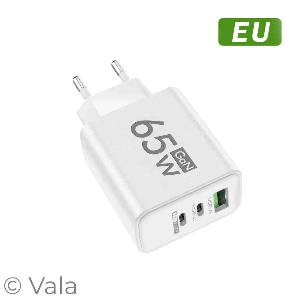 Total 65W GaN USB Type C Charger Fast Charging Mobile Phone Charge Adapter For iPhone Samsung Xiaomi Huawei QC 3.0 Wall Charger