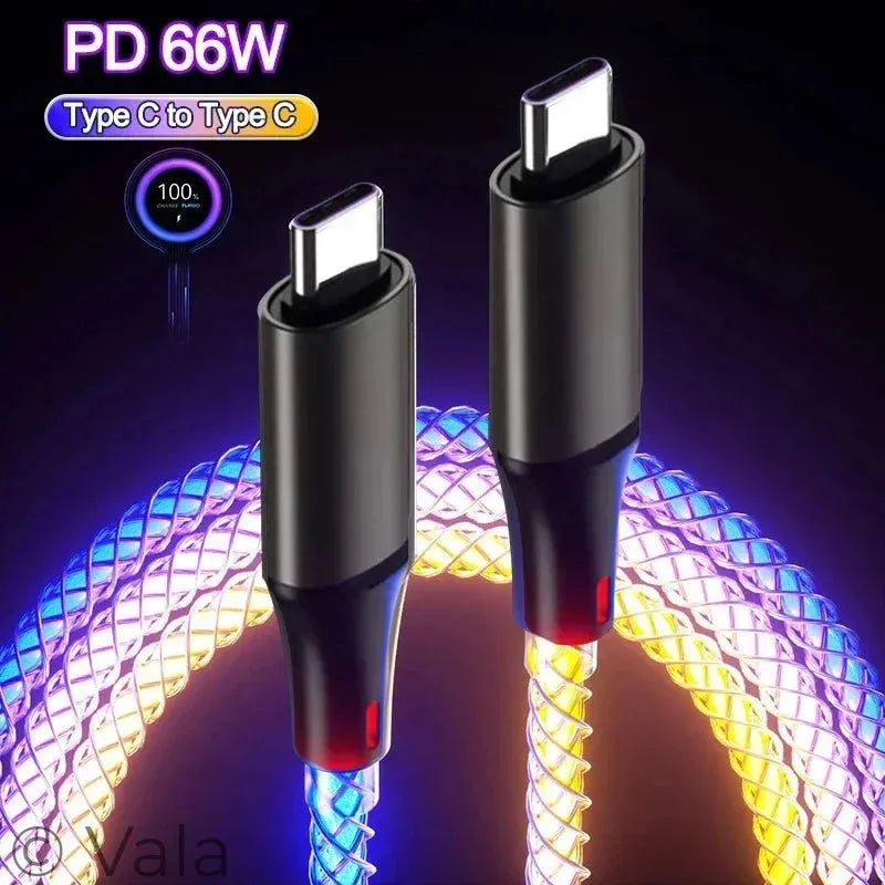 RGB Glowing Fast Charge Cable – 6A 66W USB-C, Breathing Light
