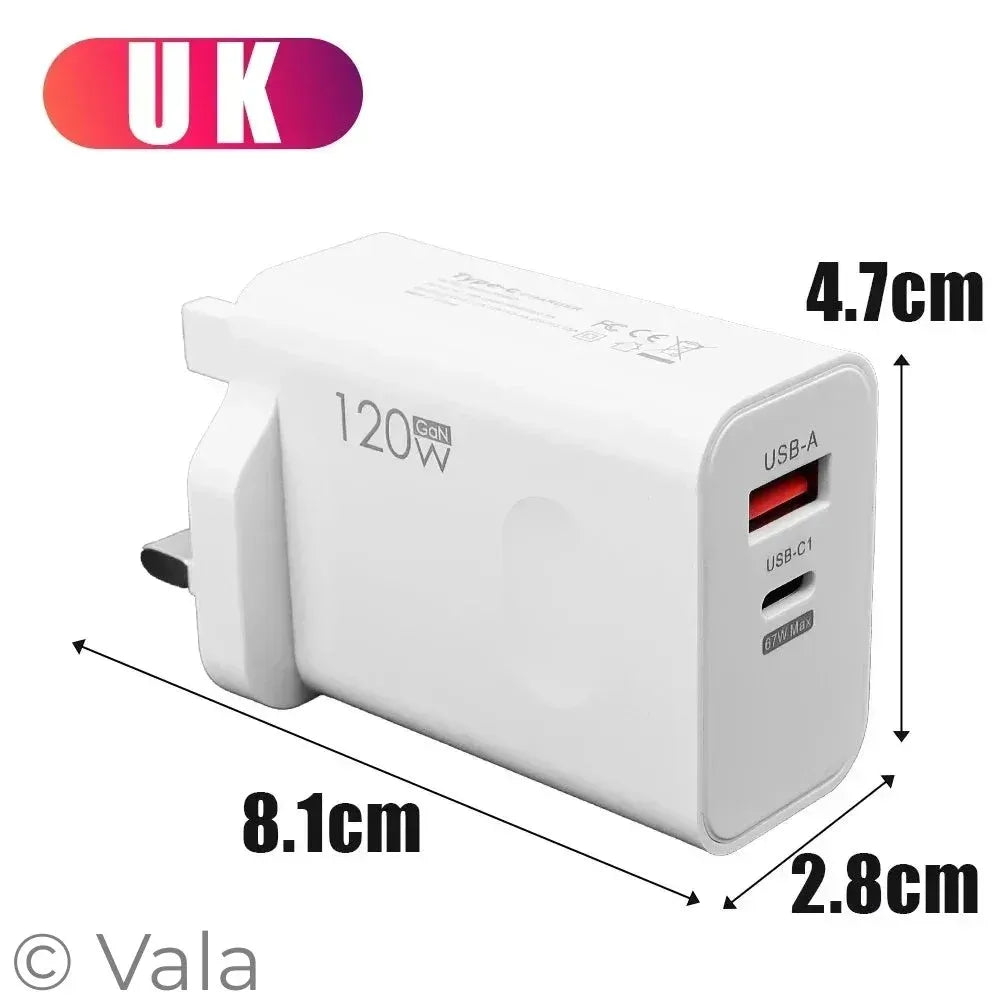 120W Fast Charger for iPhone, Samsung & Xiaomi