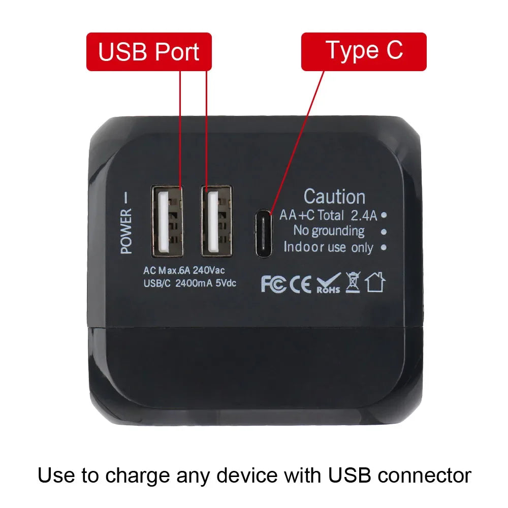Universal Travel Adapter – US/EU/UK/AU with USB & USB-C
