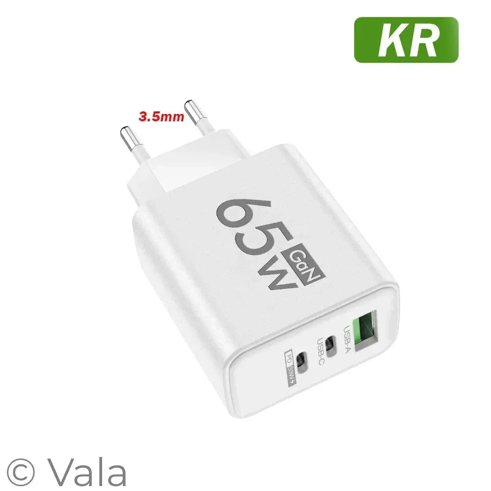 Total 65W GaN USB Type C Charger Fast Charging Mobile Phone Charge Adapter For iPhone Samsung Xiaomi Huawei QC 3.0 Wall Charger