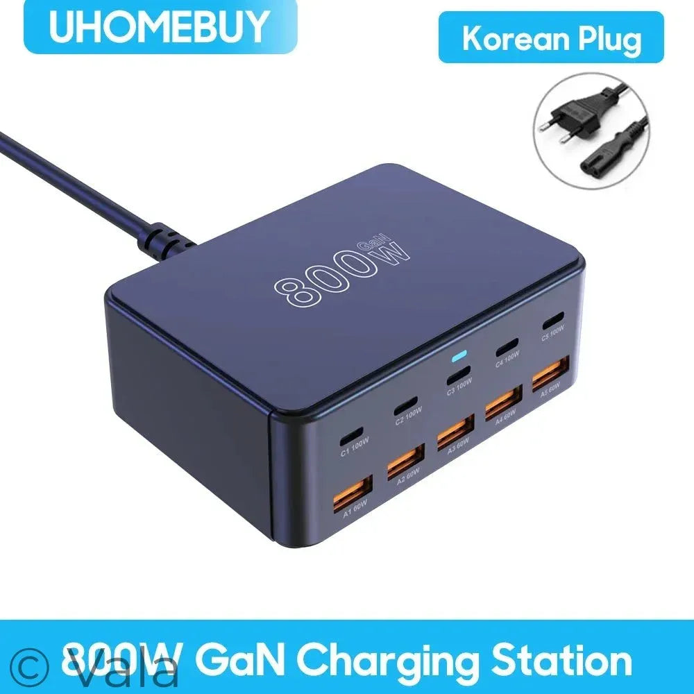 800W GaN 10-Port USB-C PD Fast Charger | 100W Desktop Charging Station