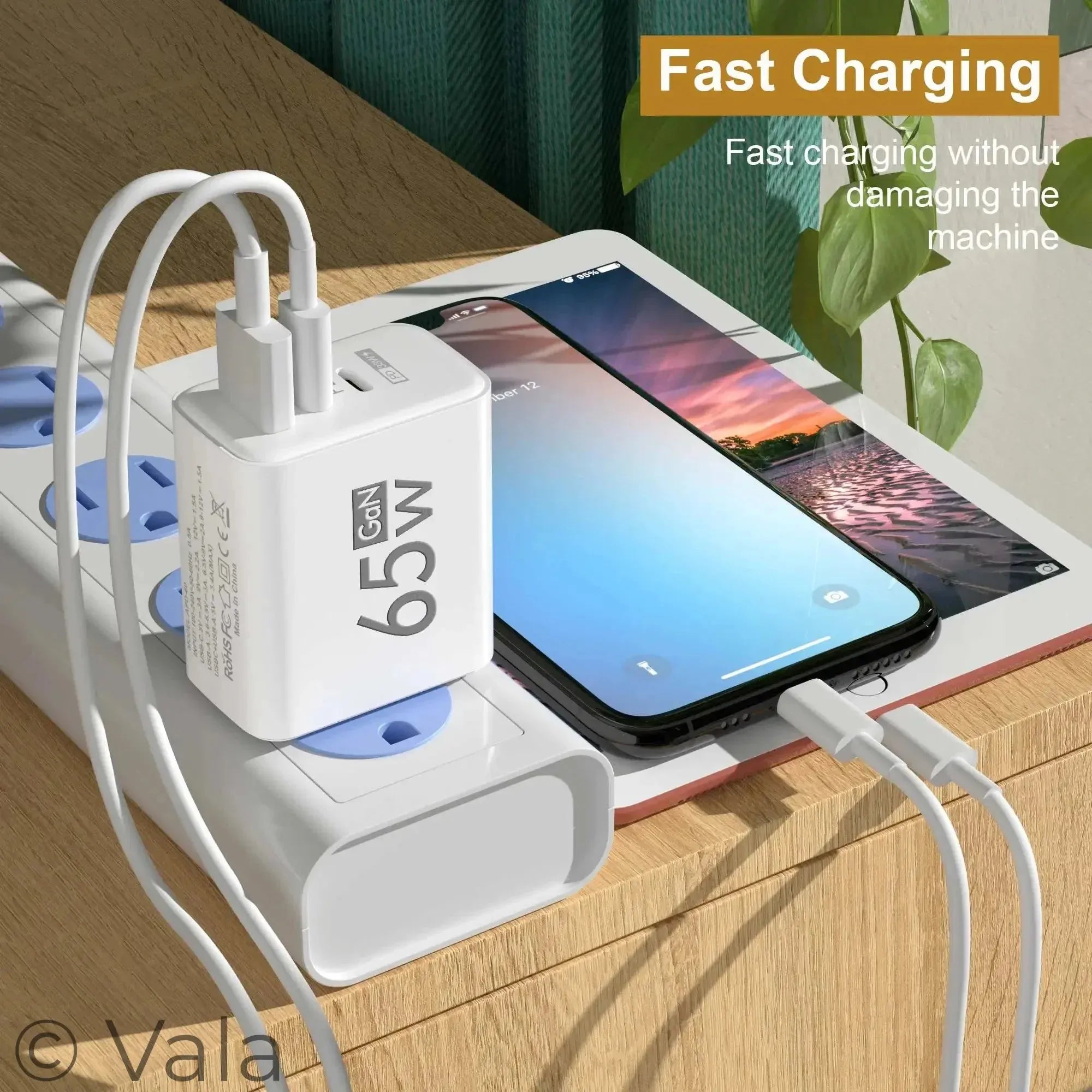 Total 65W GaN USB Type C Charger Fast Charging Mobile Phone Charge Adapter For iPhone Samsung Xiaomi Huawei QC 3.0 Wall Charger