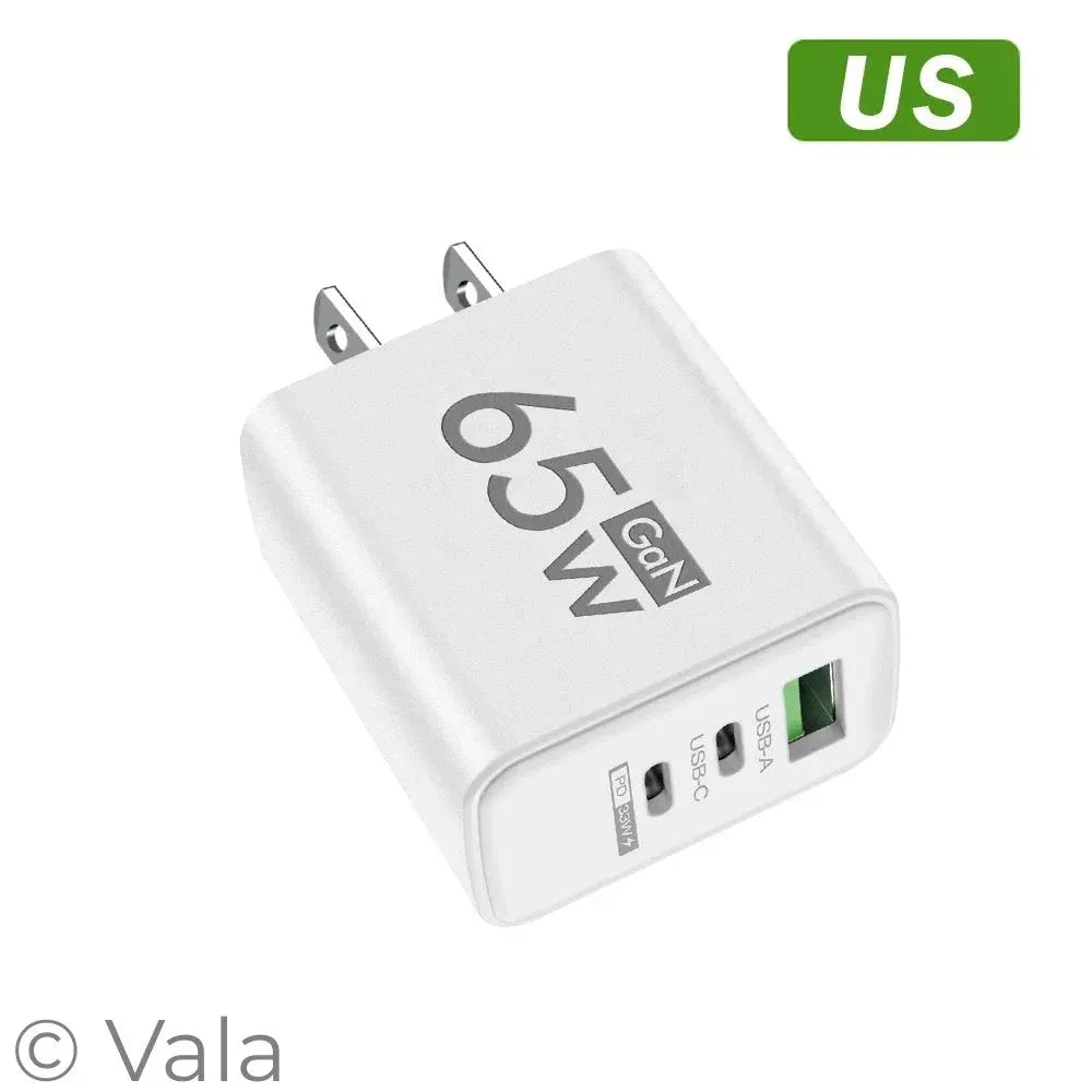 Total 65W GaN USB Type C Charger Fast Charging Mobile Phone Charge Adapter For iPhone Samsung Xiaomi Huawei QC 3.0 Wall Charger