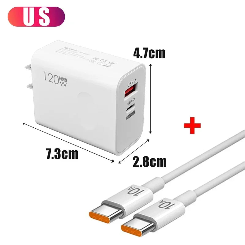 120W Fast Charger for iPhone, Samsung & Xiaomi