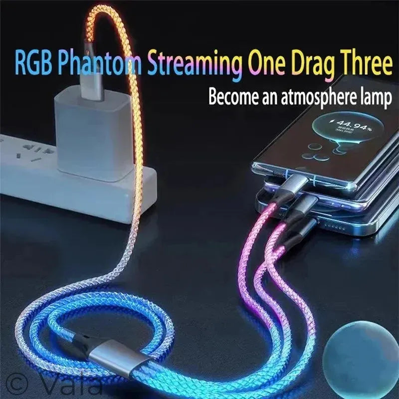 RGB Glowing Fast Charge Cable – 6A 66W USB-C, Breathing Light