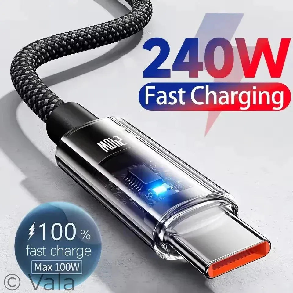 240W USB-C Fast Charging Cable – Nylon Braided with LED Display