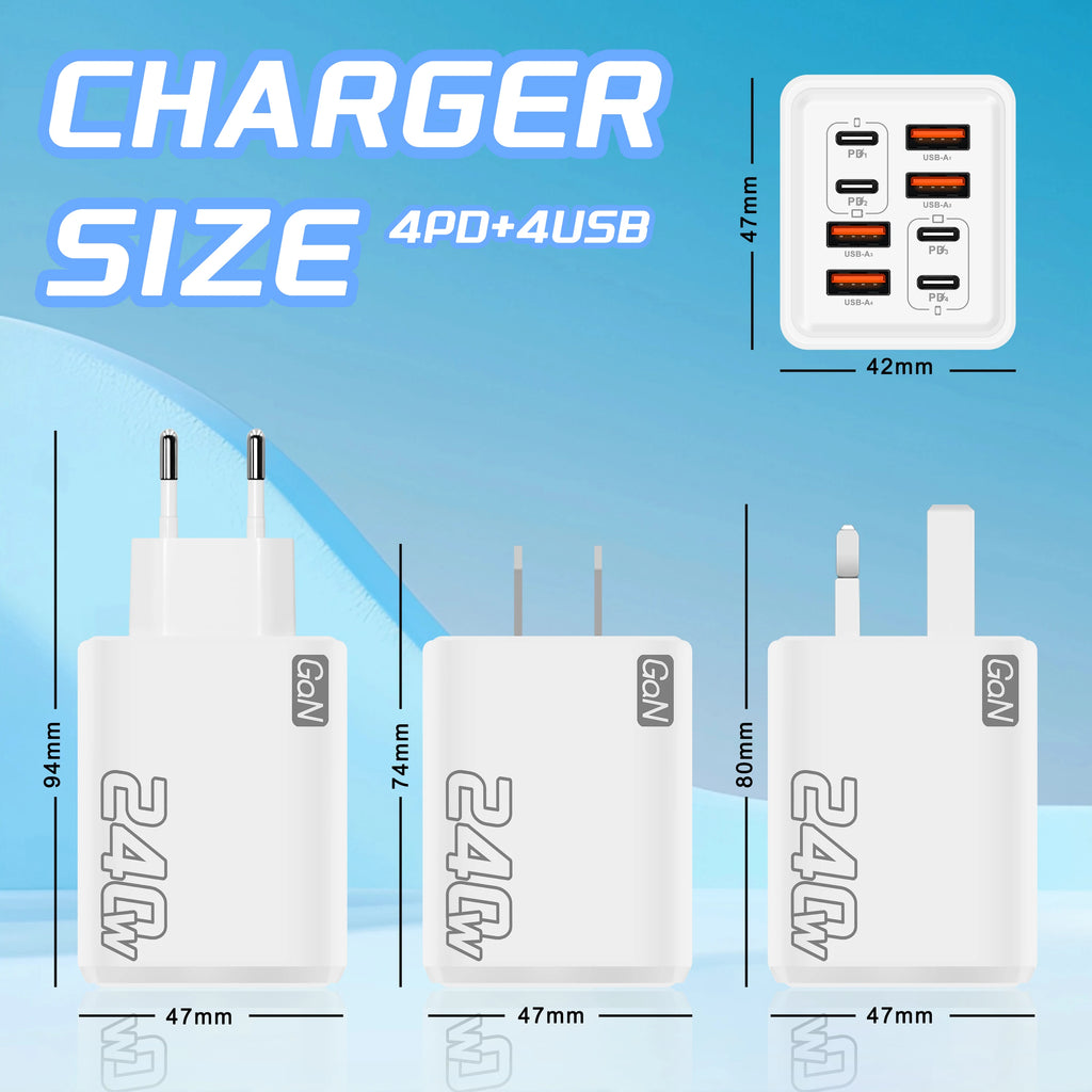 240W GaN USB-C Charger 8-in-1