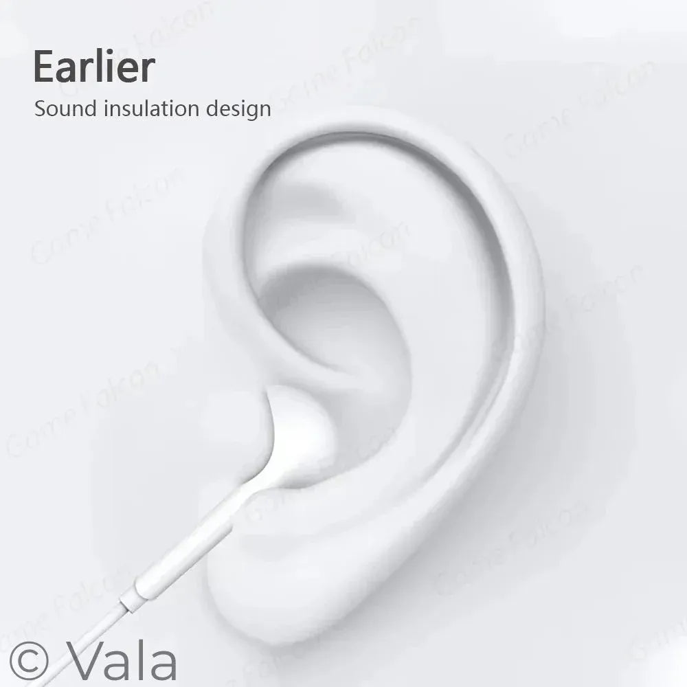 White earbud inside a stylized ear on a light gray background with 'Earlier' text.