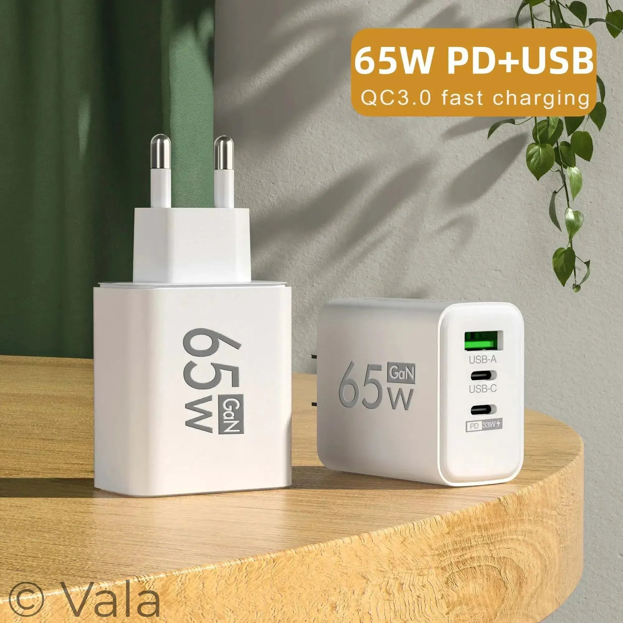 Total 65W GaN USB Type C Charger Fast Charging Mobile Phone Charge Adapter For iPhone Samsung Xiaomi Huawei QC 3.0 Wall Charger