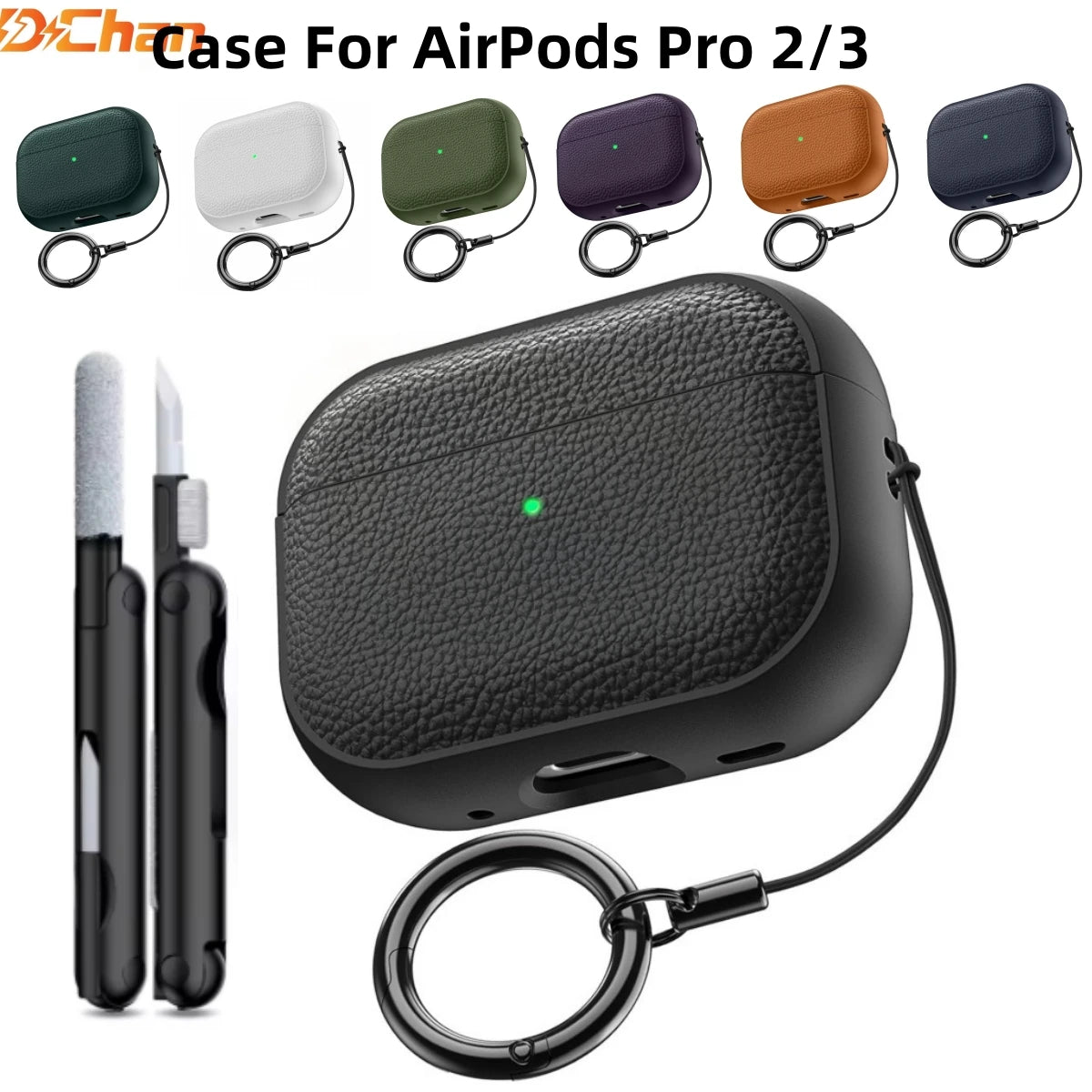 Premium Leather AirPods Case with Lanyard & Cleaning Pen