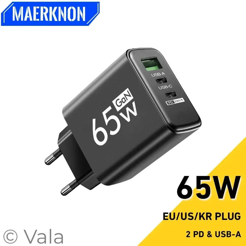 Total 65W GaN USB Type C Charger Fast Charging Mobile Phone Charge Adapter For iPhone Samsung Xiaomi Huawei QC 3.0 Wall Charger