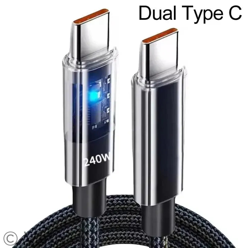 Dual Type C cable with 240W rating on a white background