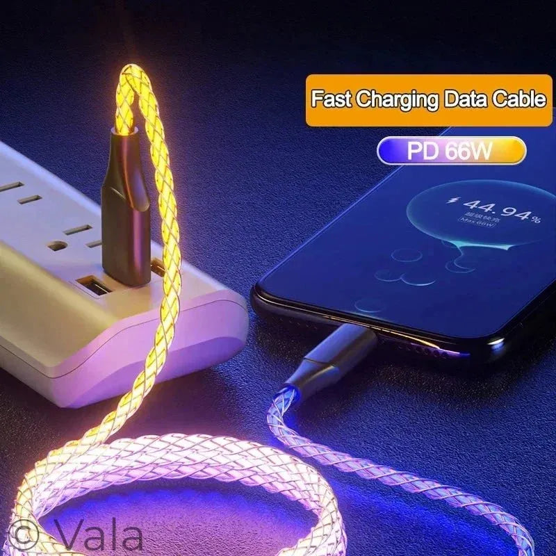 RGB Glowing Fast Charge Cable – 6A 66W USB-C, Breathing Light