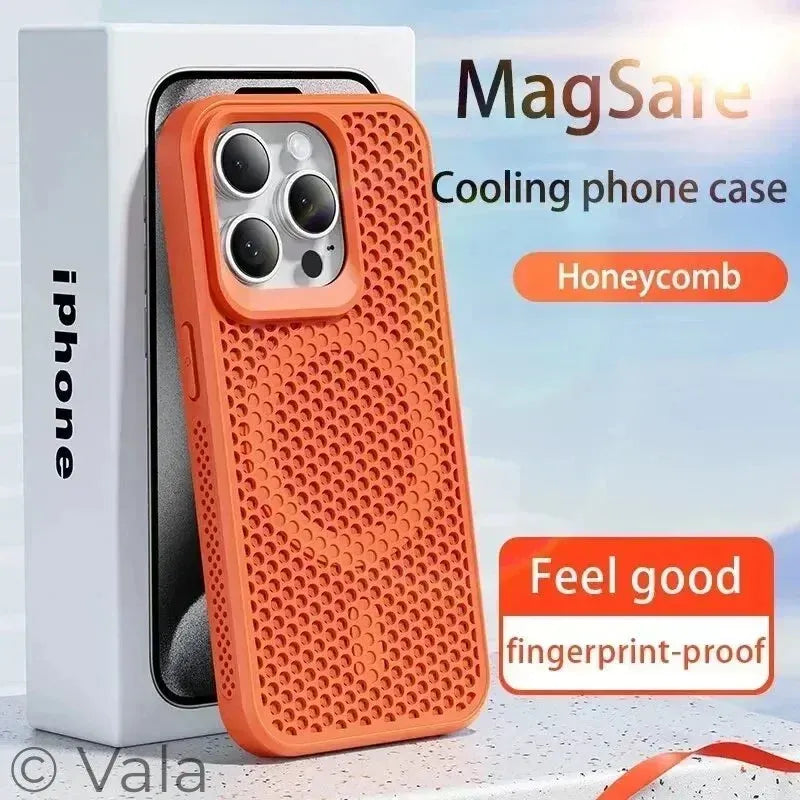 Breathable Magnetic iPhone Case | Cooling Hard Back Cover | MagSafe Ready | iPhone 11–17 Pro Max Plus