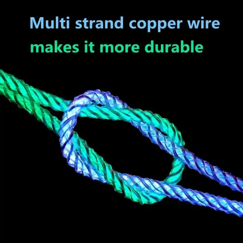 RGB Glowing Fast Charge Cable – 6A 66W USB-C, Breathing Light