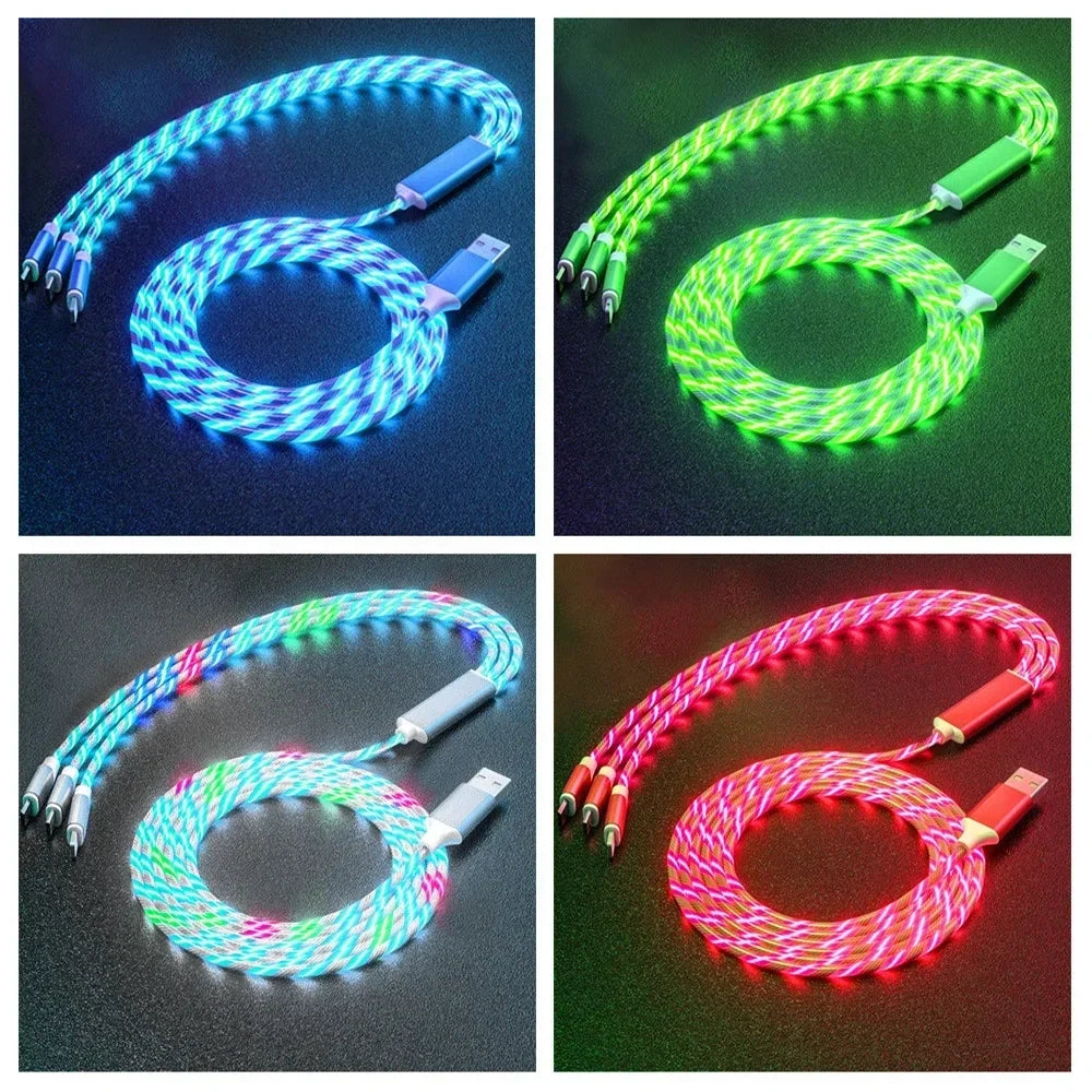 3-in-1 LED Glow Fast Charging Cable | USB-C, Lightning & Micro USB