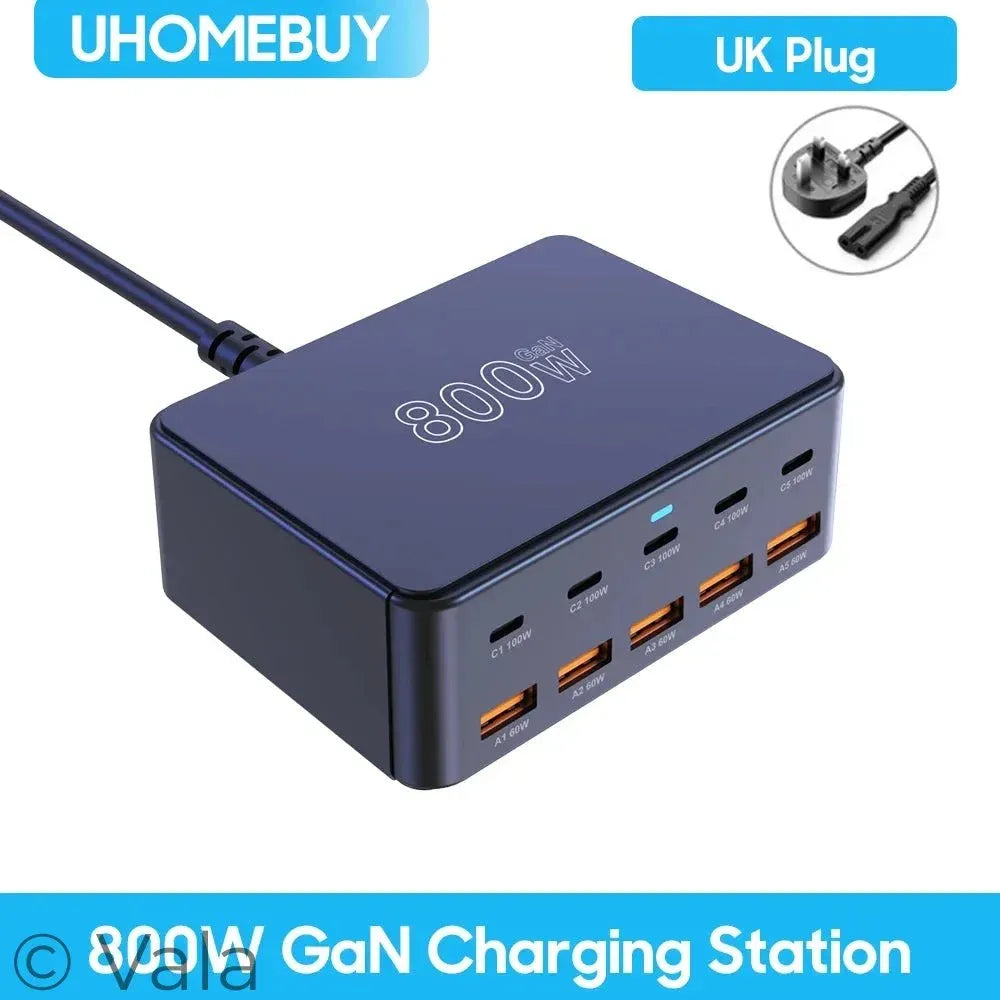 800W GaN 10-Port USB-C PD Fast Charger | 100W Desktop Charging Station