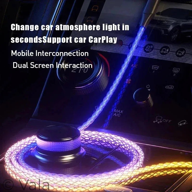 RGB Glowing Fast Charge Cable – 6A 66W USB-C, Breathing Light