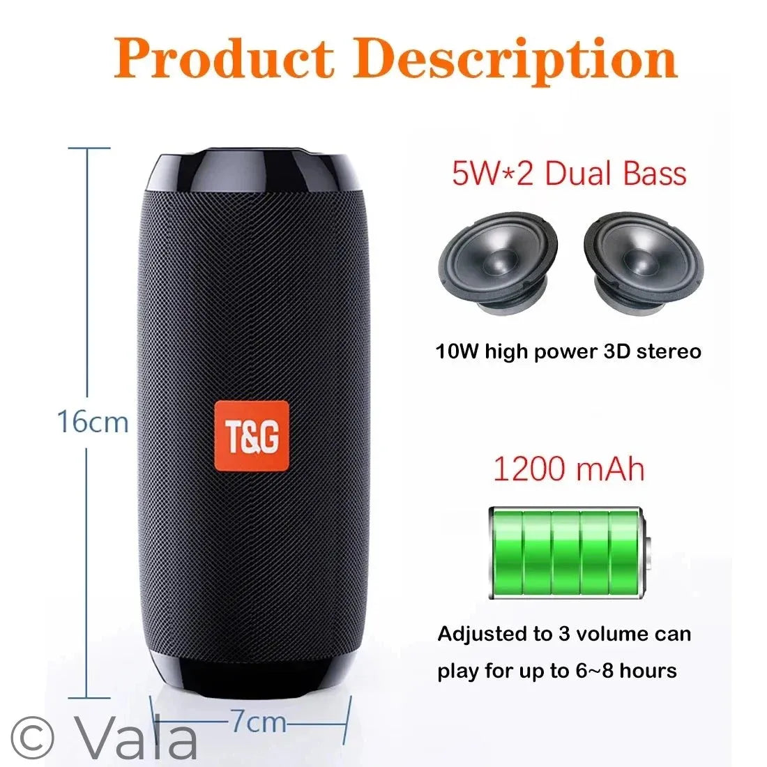 Portable Bluetooth Speaker – 360° Stereo, FM Radio, TWS & LED Lights