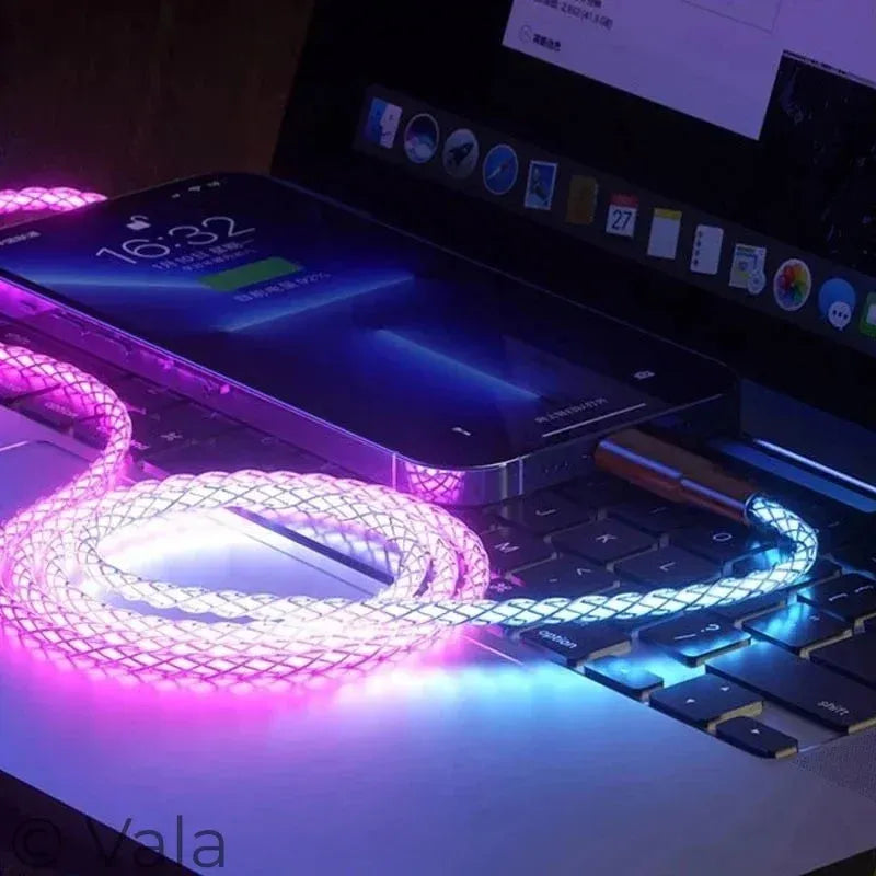 RGB Glowing Fast Charge Cable – 6A 66W USB-C, Breathing Light