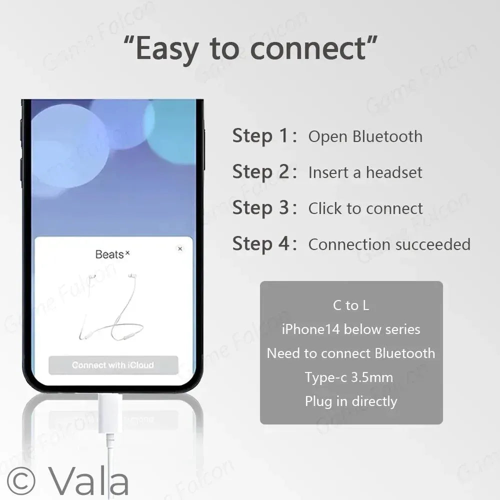 Smartphone screen showing Bluetooth connection steps with a headset icon.
