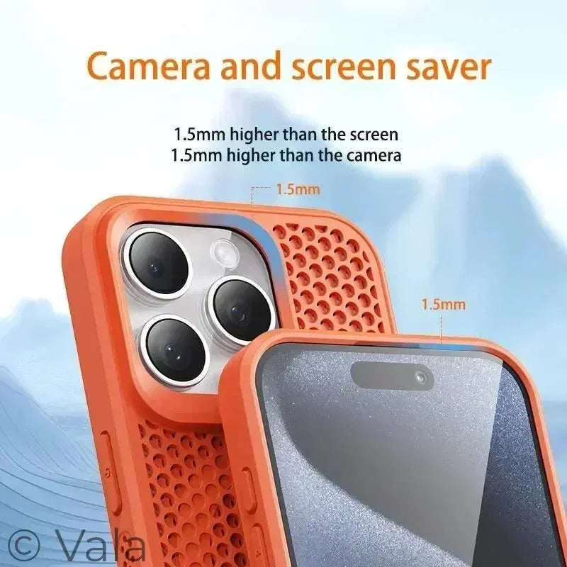 Breathable Magnetic iPhone Case | Cooling Hard Back Cover | MagSafe Ready | iPhone 11–17 Pro Max Plus